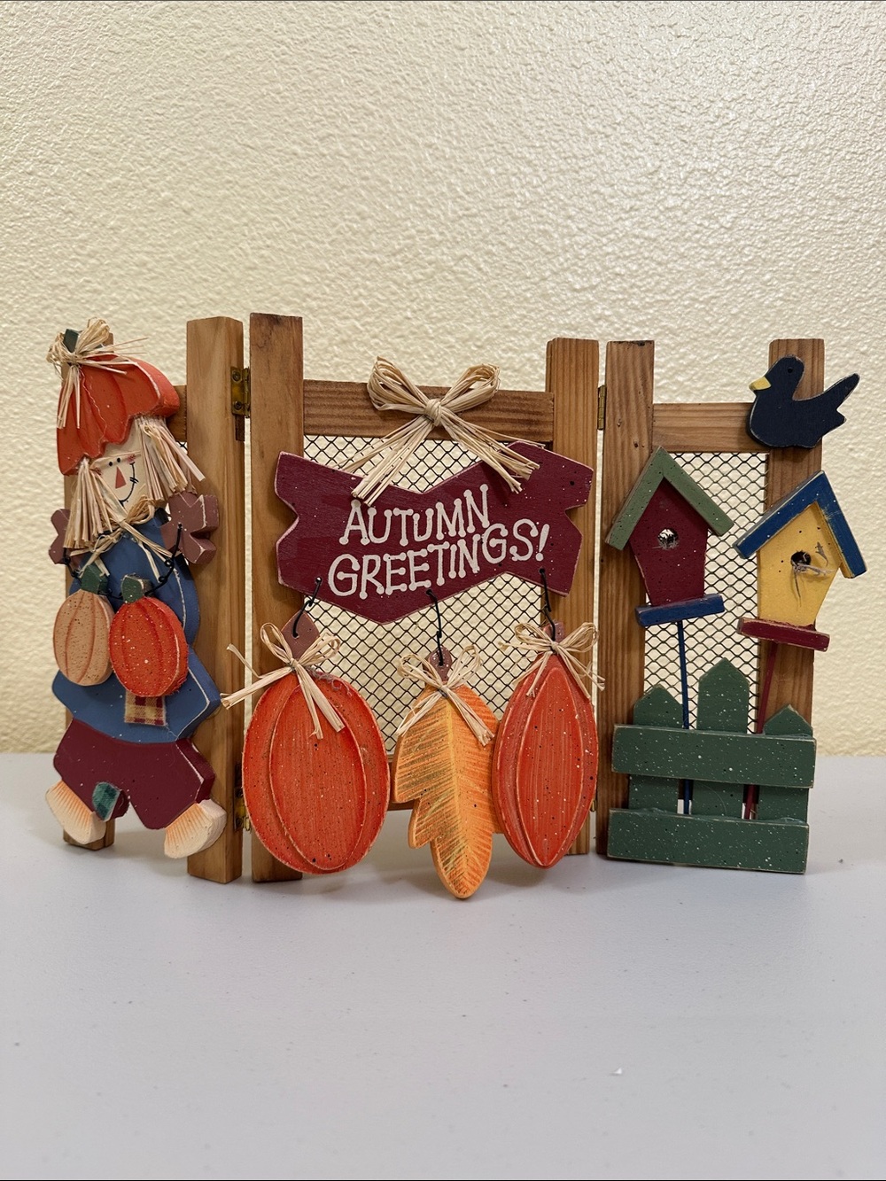 Autumn Greetings Wooden Tabletop Decor - Orange, Red, Green
